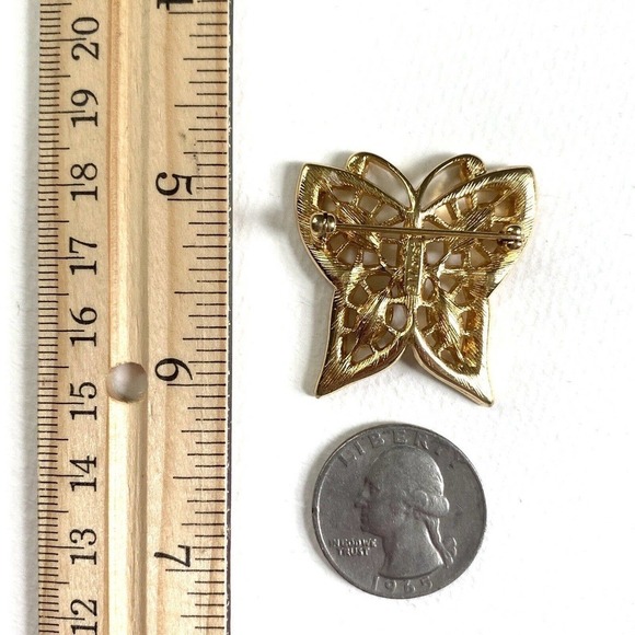 Vintage MONET Butterfly Gold Tone Rhinestones Brooch Pin Signed - Picture 2 of 4